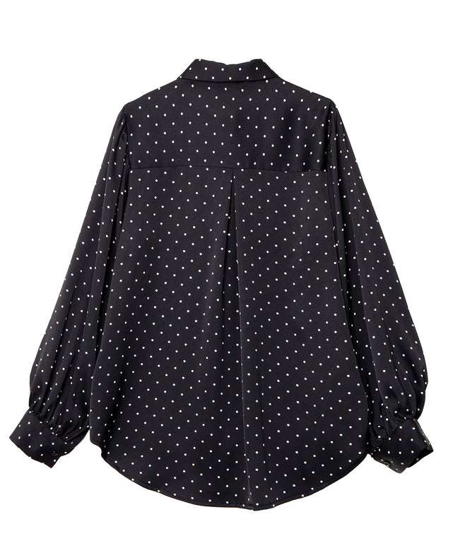 リボン付きドットブラウス
