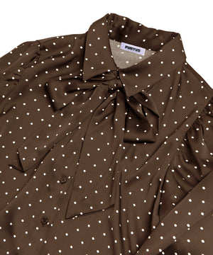 リボン付きドットブラウス