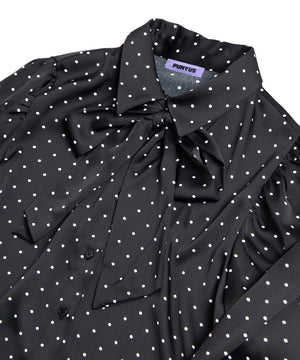 リボン付きドットブラウス