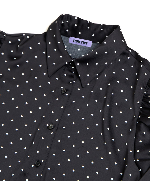 リボン付きドットブラウス