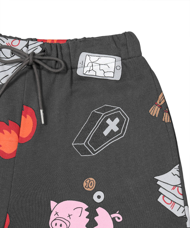 天国と地獄総柄スウェットパンツ