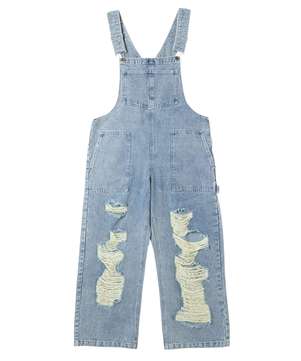 ダメージデニムオーバーオール