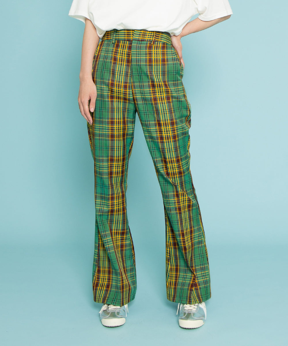 センタープレスチェックフレアパンツ