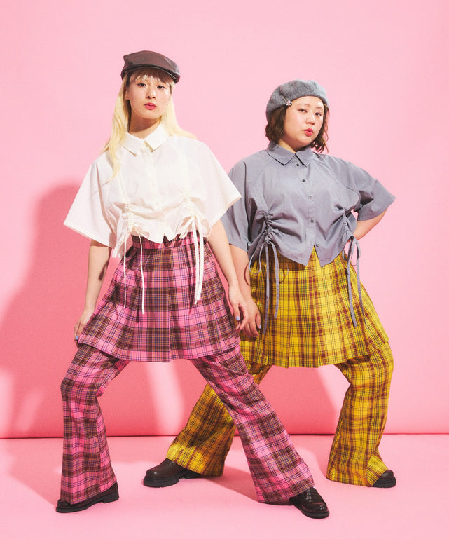 センタープレスチェックフレアパンツ