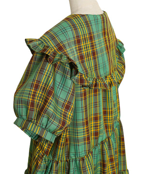 パフスリーブティアードチェックワンピース