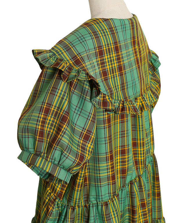 パフスリーブティアードチェックワンピース