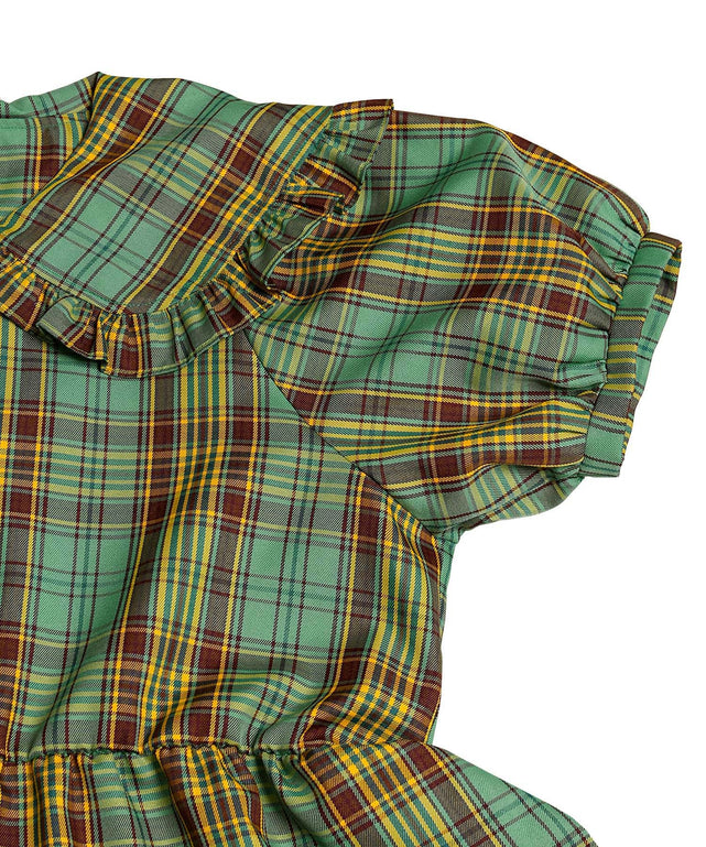 パフスリーブティアードチェックワンピース