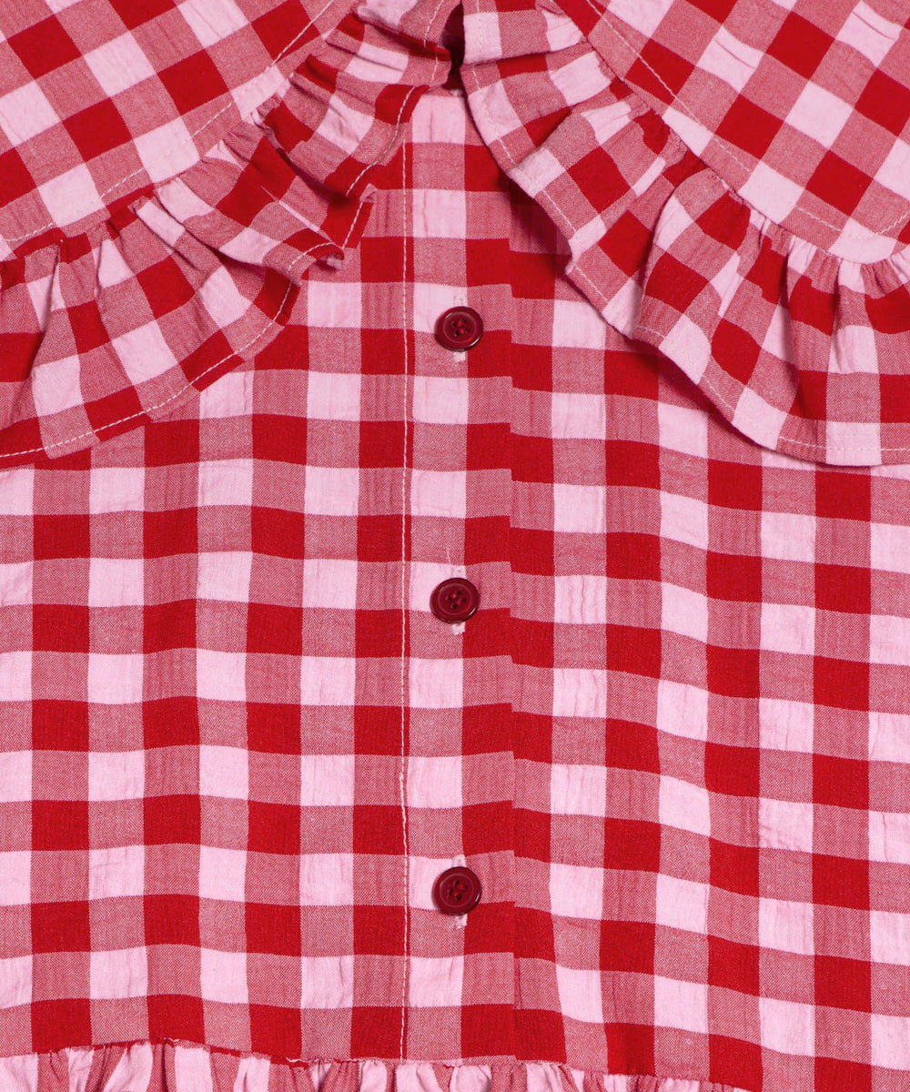 ギンガムチェックフリルワンピース