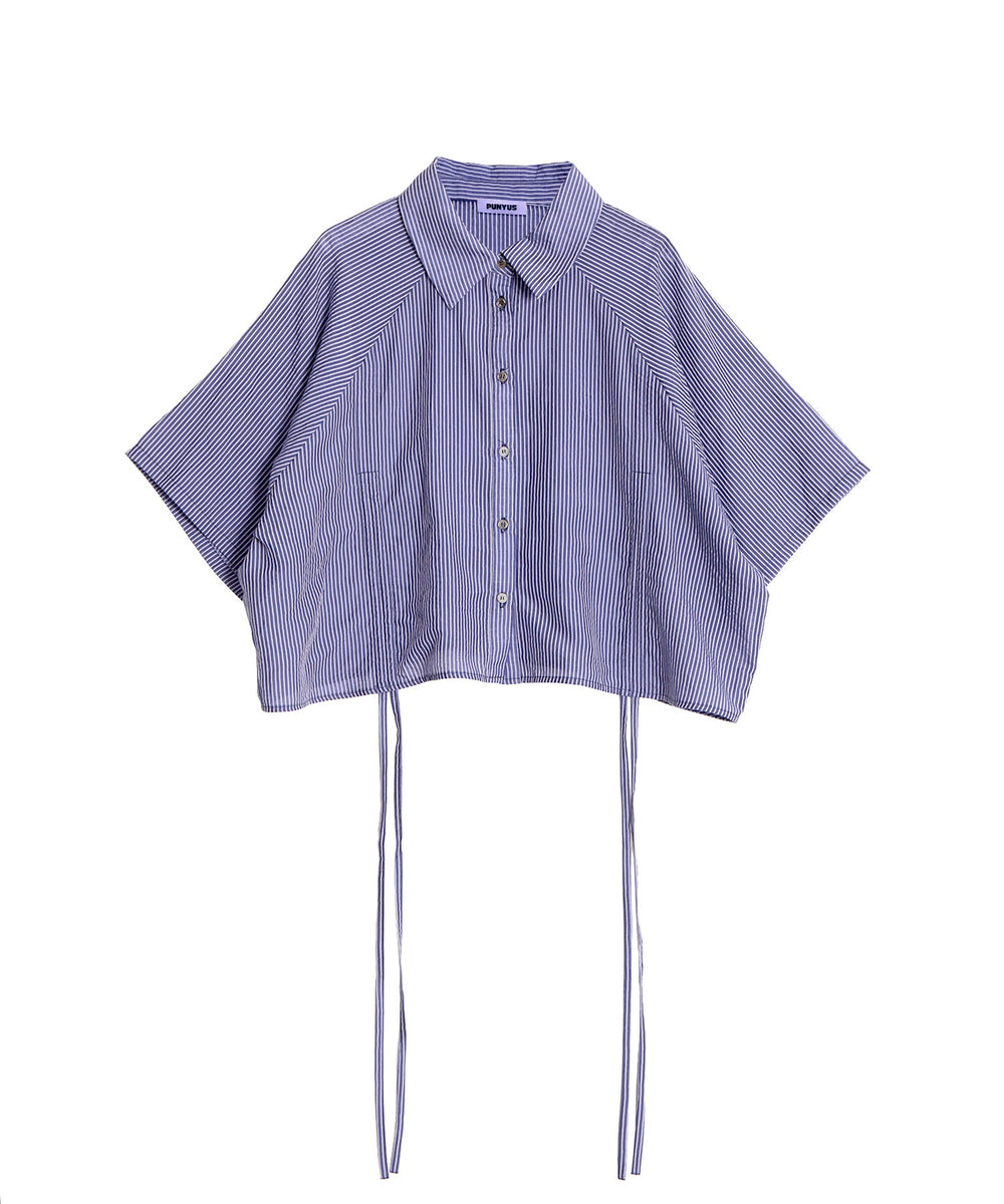 クロップド丈ドロストストライプシャツ