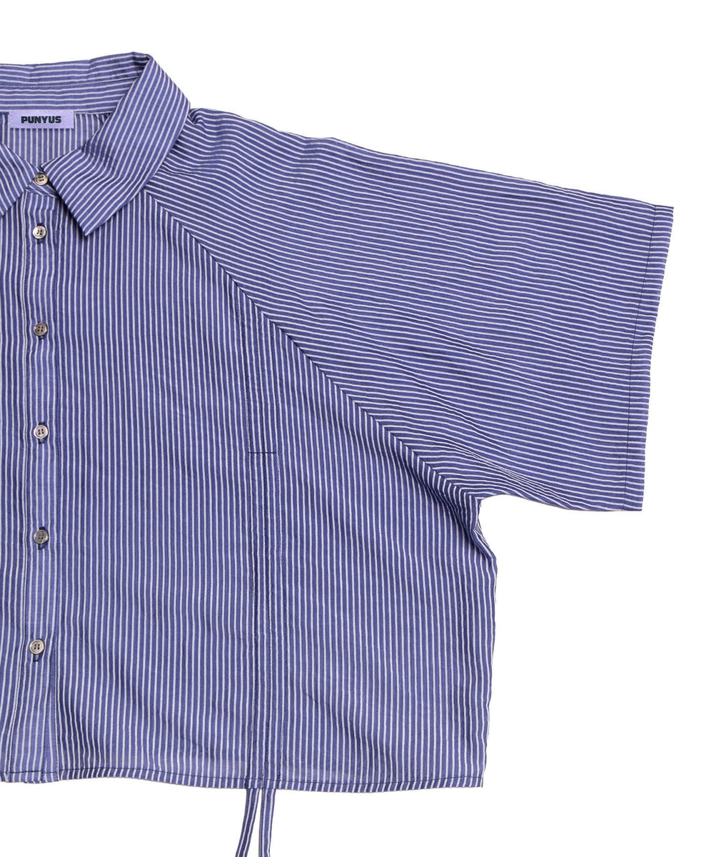 クロップド丈ドロストストライプシャツ