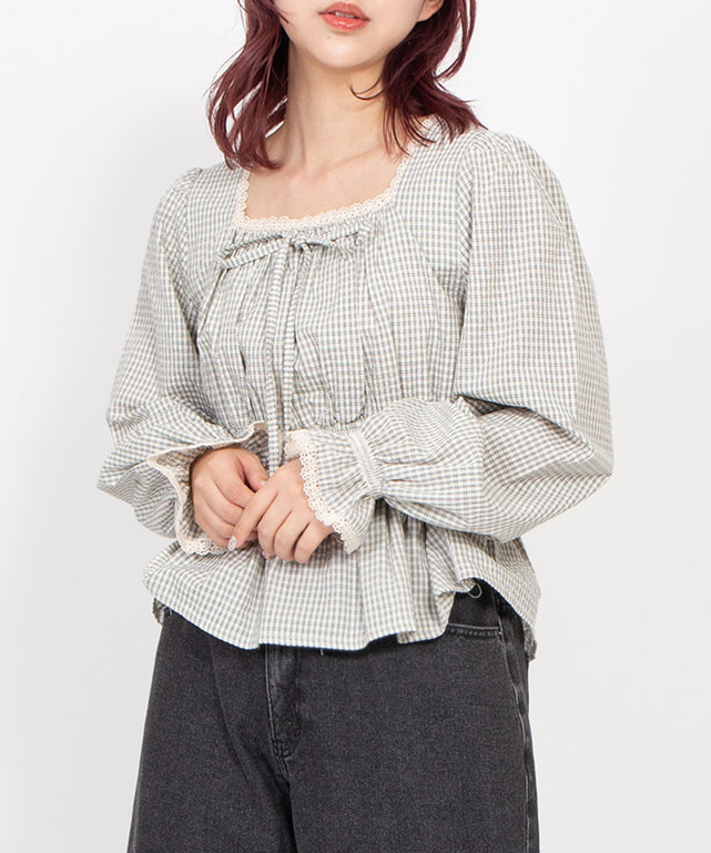 チェック柄パフスリーブブラウス – WEGO ONLINE STORE