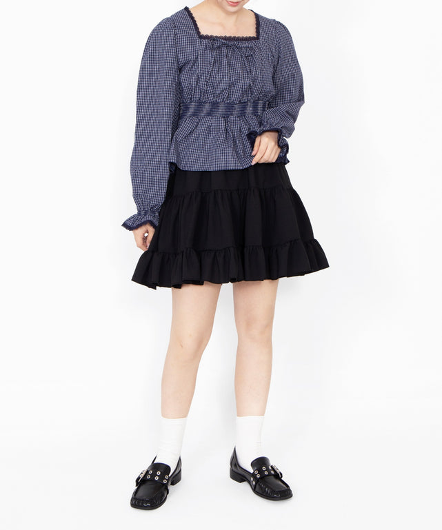 キルト柄パフスリーブブラウス【shichaku】ブラック チェック柄パフスリーブブラウス – WEGO ONLINE STORE