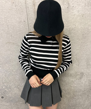 ボーダーニット長袖ポロシャツ