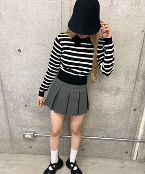 ボーダーニット長袖ポロシャツ