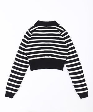 ボーダーニット長袖ポロシャツ