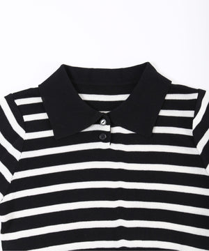 ボーダーニット長袖ポロシャツ