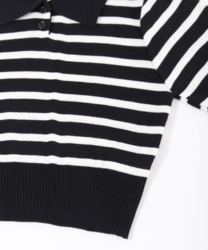 ボーダーニット長袖ポロシャツ