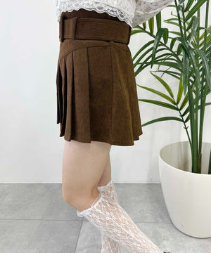 ベルト付きコーデュロイプリーツスカート