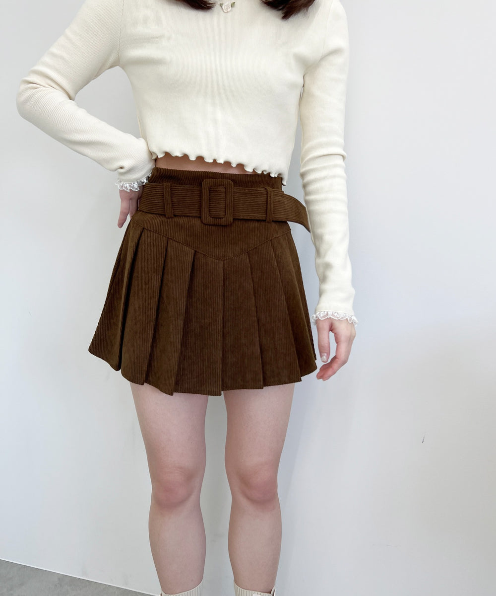 ベルト付きコーデュロイプリーツスカート