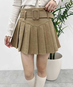 ベルト付きコーデュロイプリーツスカート
