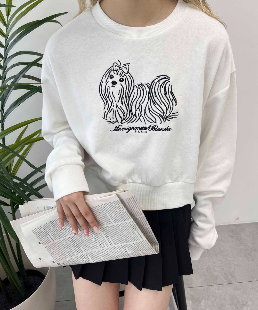 ドッグ刺繍ショートスウェット