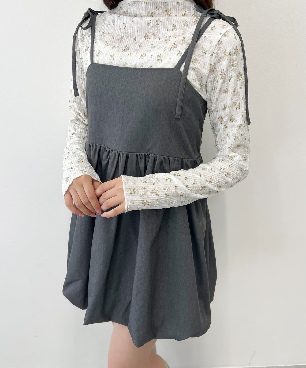 リボンセットバルーンミニワンピース