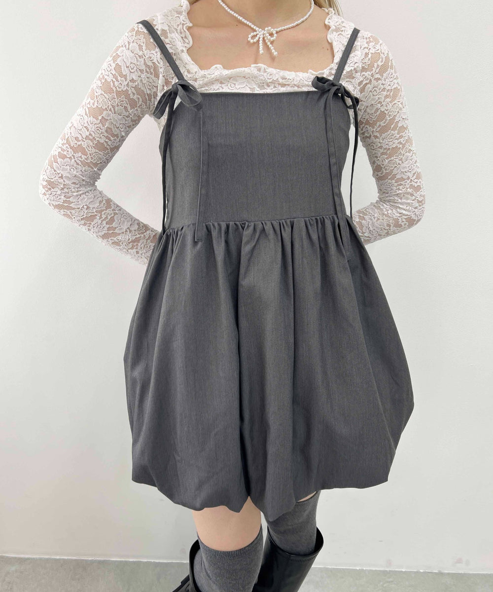 リボンセットバルーンミニワンピース