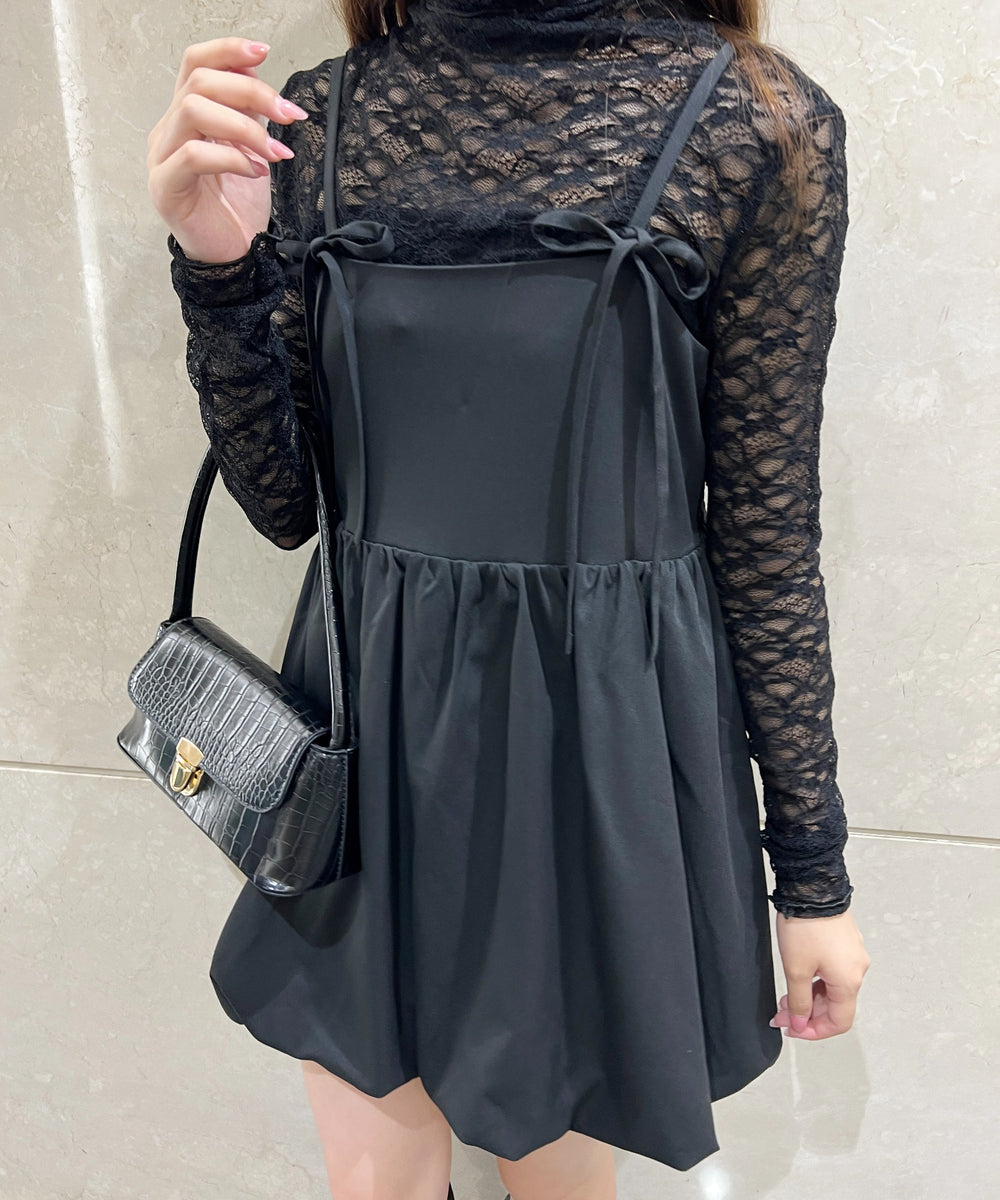 リボンセットバルーンミニワンピース