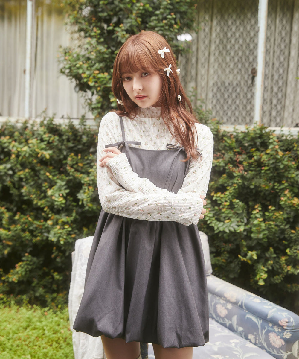 リボンセットバルーンミニワンピース