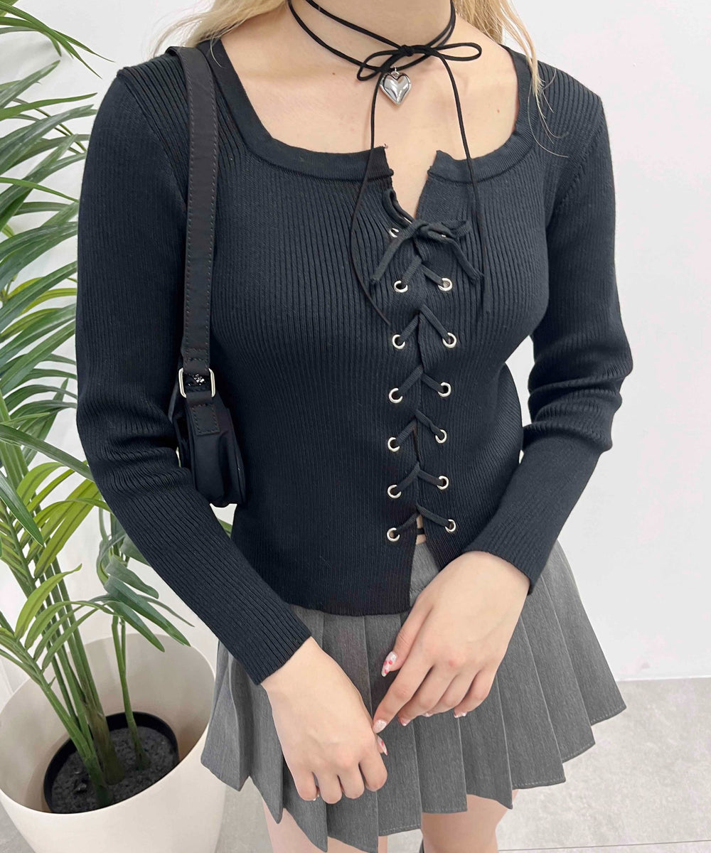 レースアップピチトップス