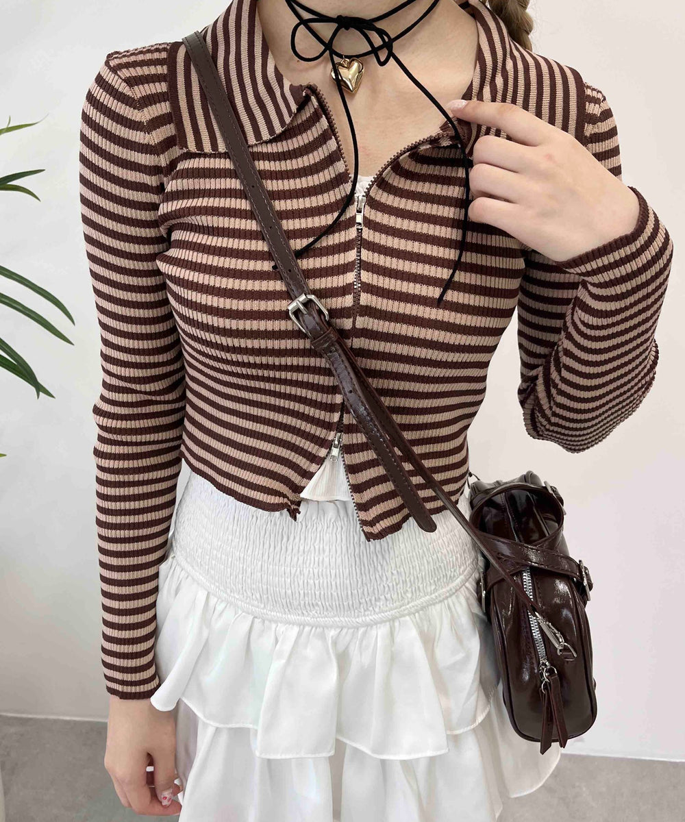 Wジップボーダーカーディガン