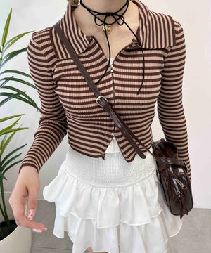 Wジップボーダーカーディガン