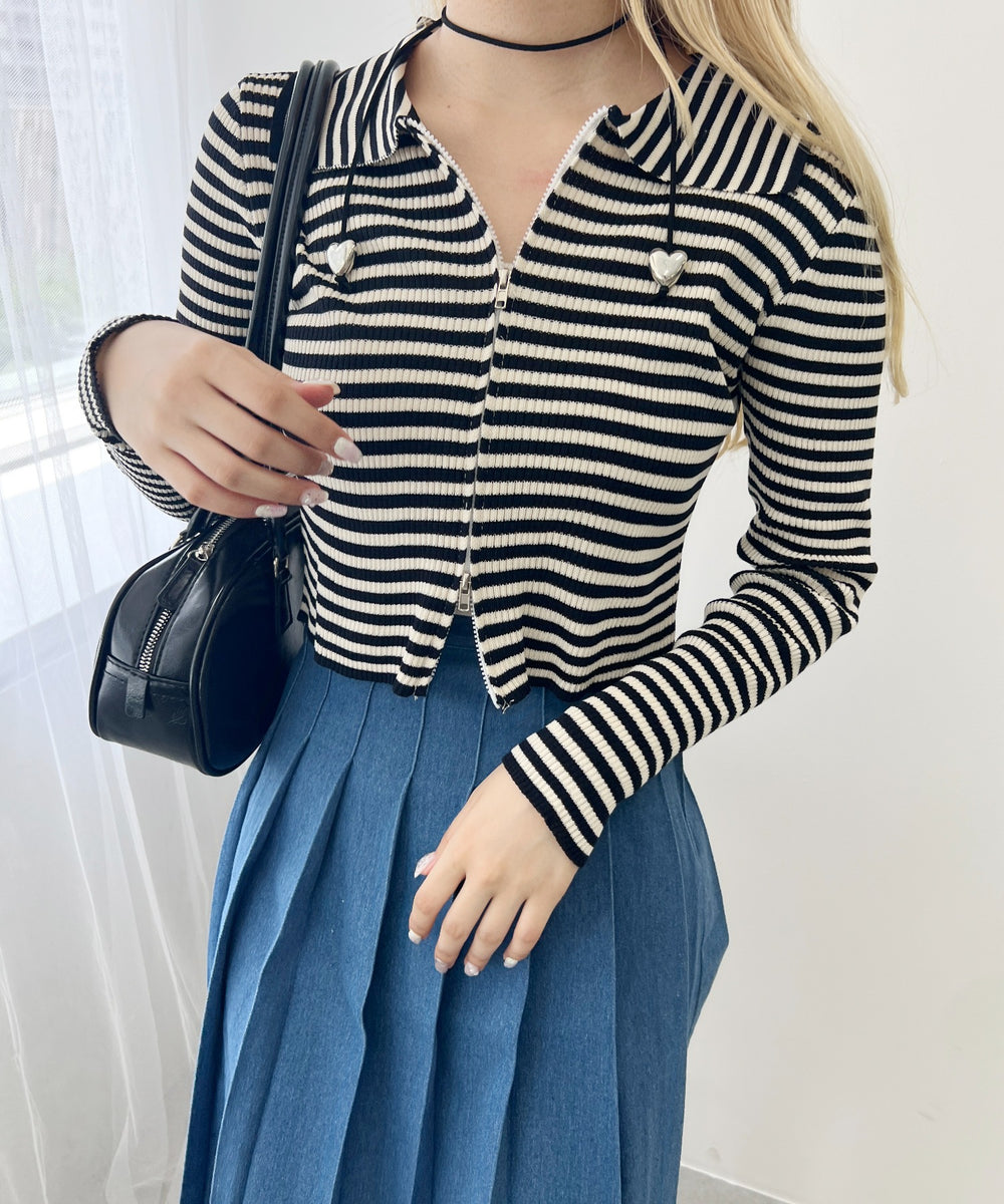 Wジップボーダーカーディガン