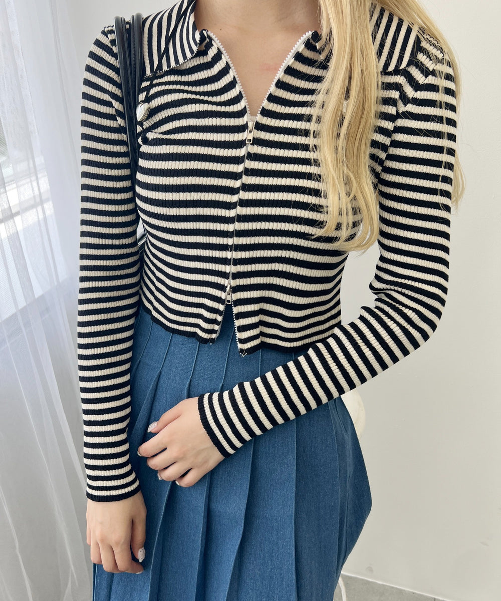Wジップボーダーカーディガン