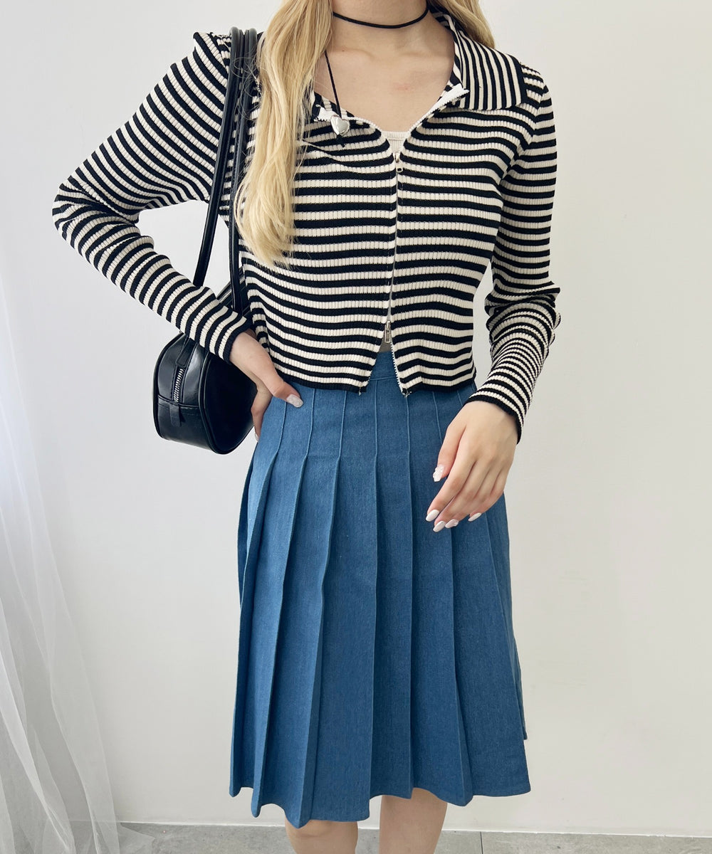 Wジップボーダーカーディガン