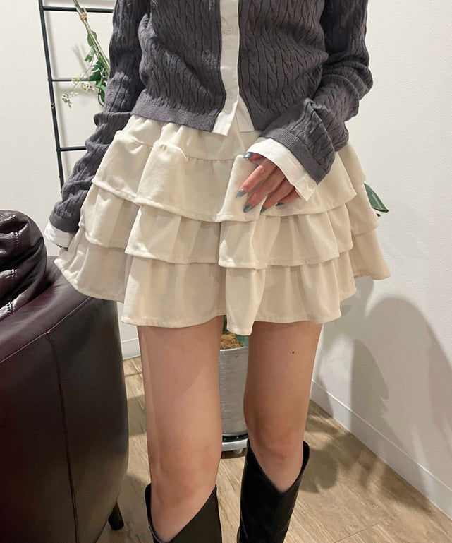 ホワイト フリルミニスカート ハイウエスト2段フリルミニSK|ems excite | RETRO GIRL ONLINE