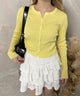サイドドロストカーディガン【新色登場！】/イエロー モデル：160㎝ F着用