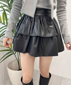 PUティアードミニスカート