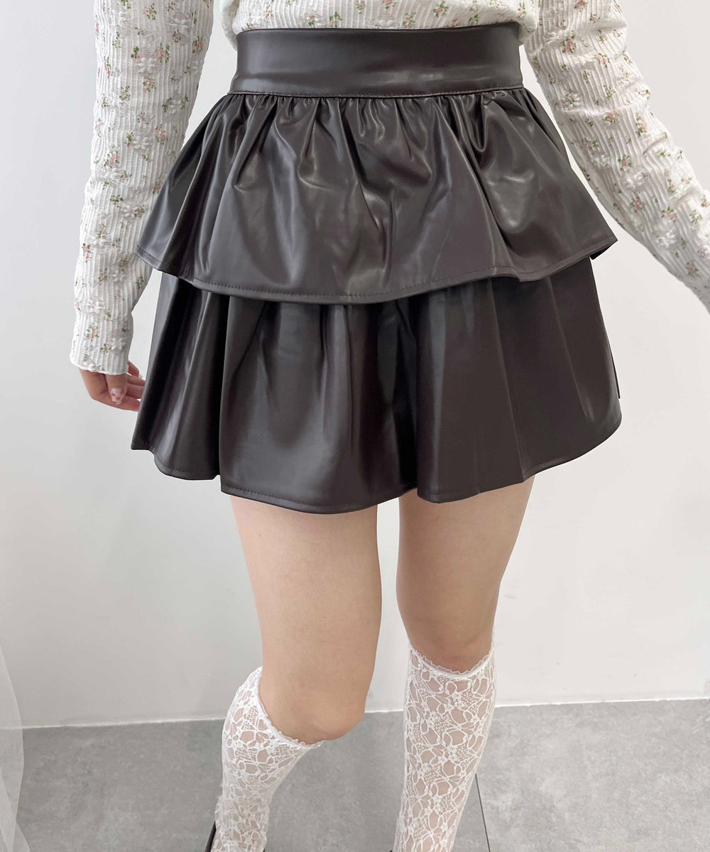 PUティアードミニスカート