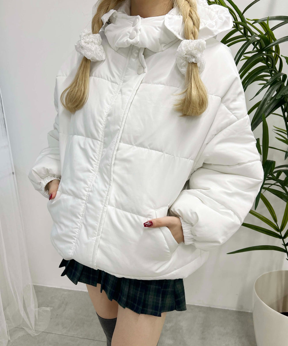 フリルフードフェイクダウンジャケット