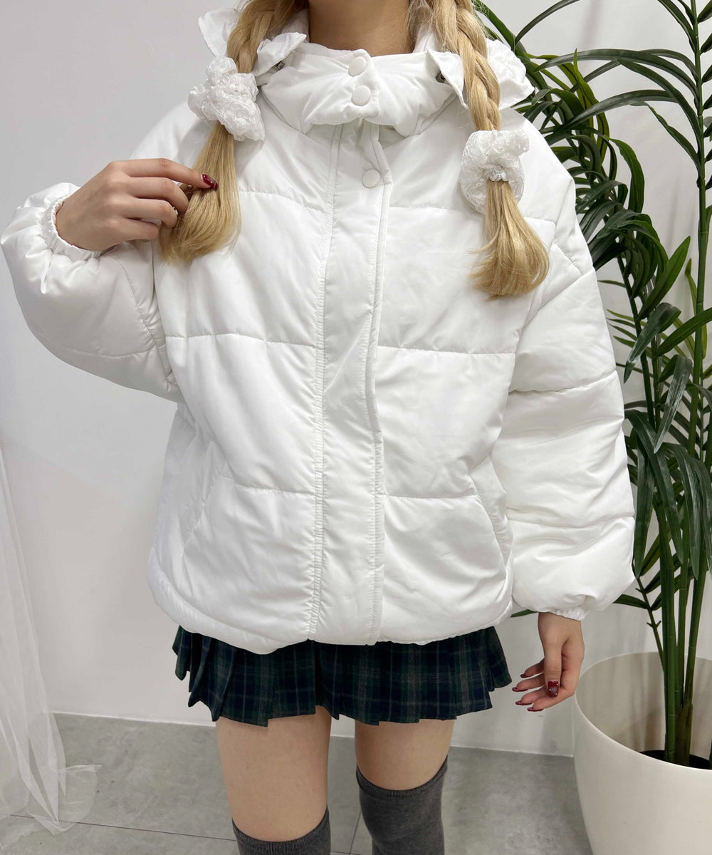 フリルフードフェイクダウンジャケット