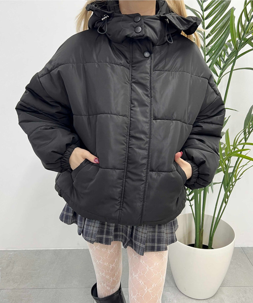 フリルフードフェイクダウンジャケット