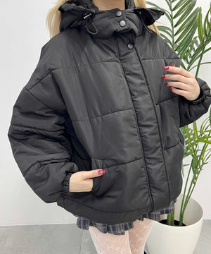 フリルフードフェイクダウンジャケット