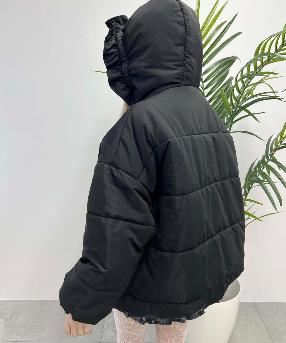 フリルフードフェイクダウンジャケット