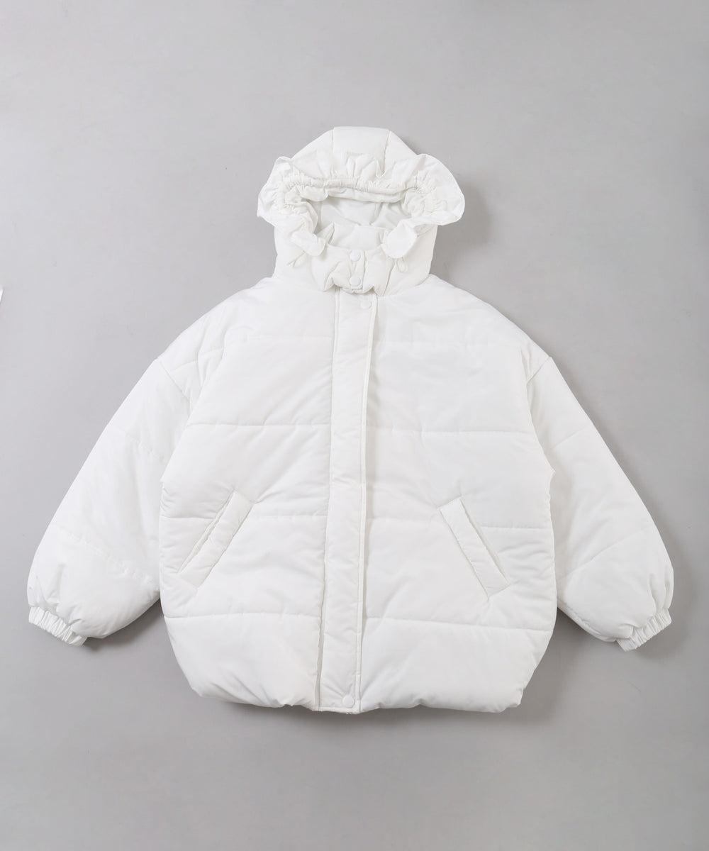 フリルフードフェイクダウンジャケット