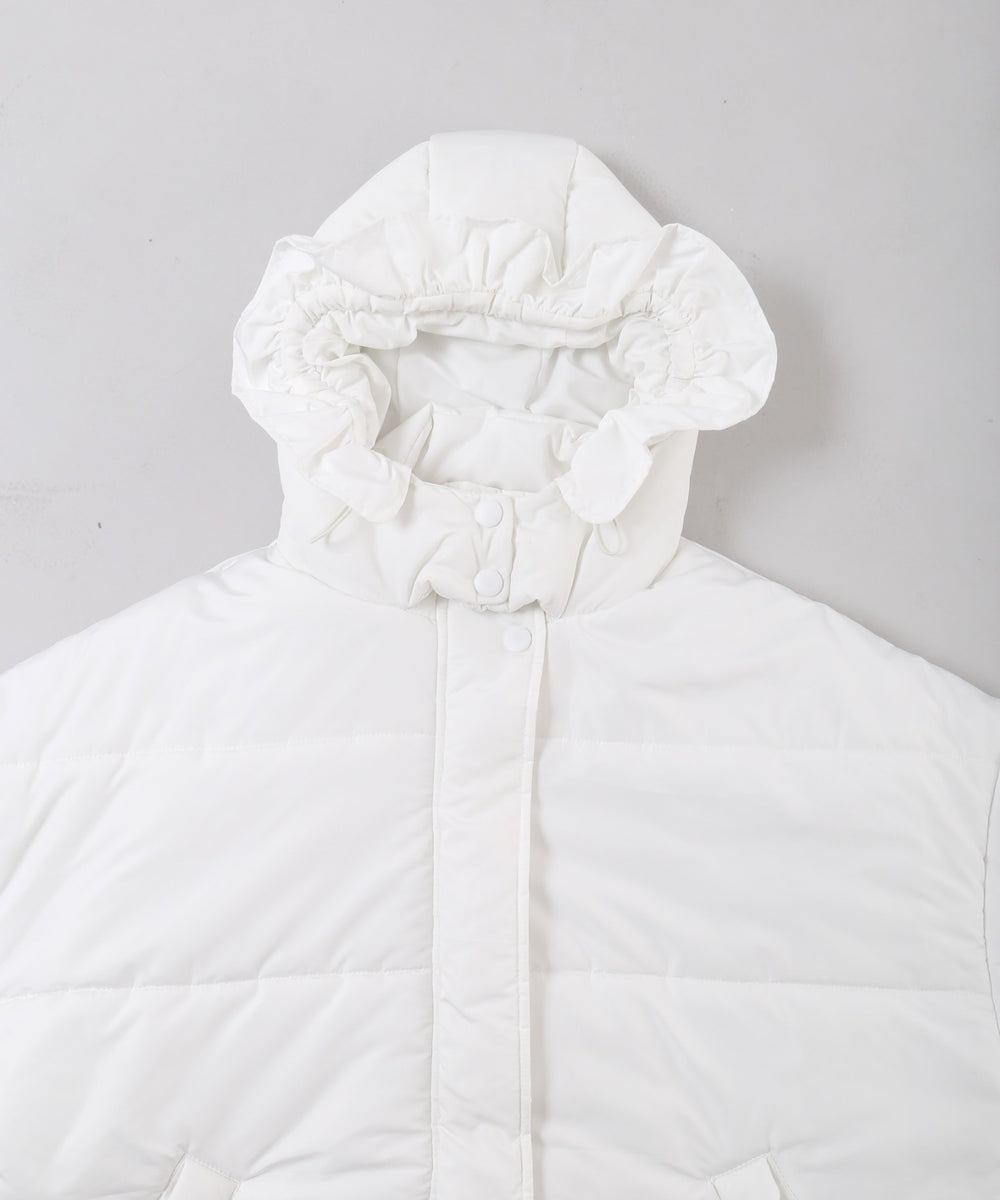 フリルフードフェイクダウンジャケット