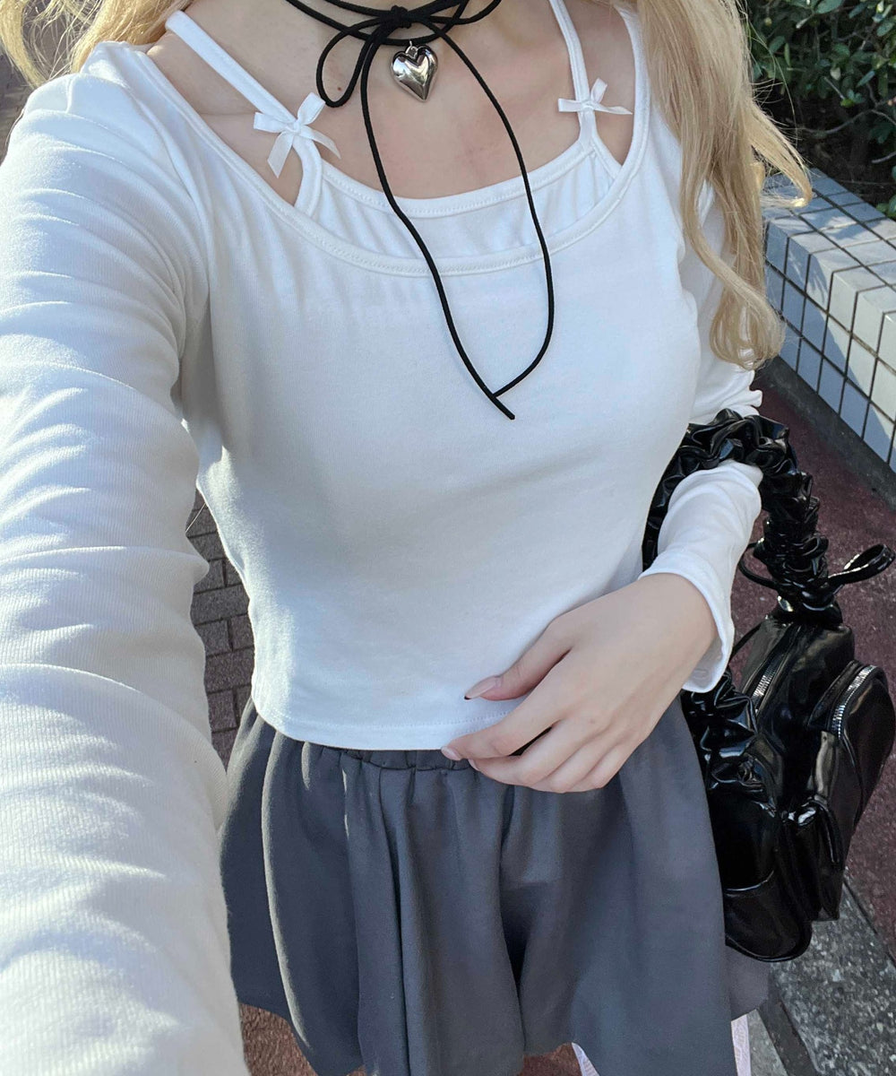 リボンキャミレイヤードトップス