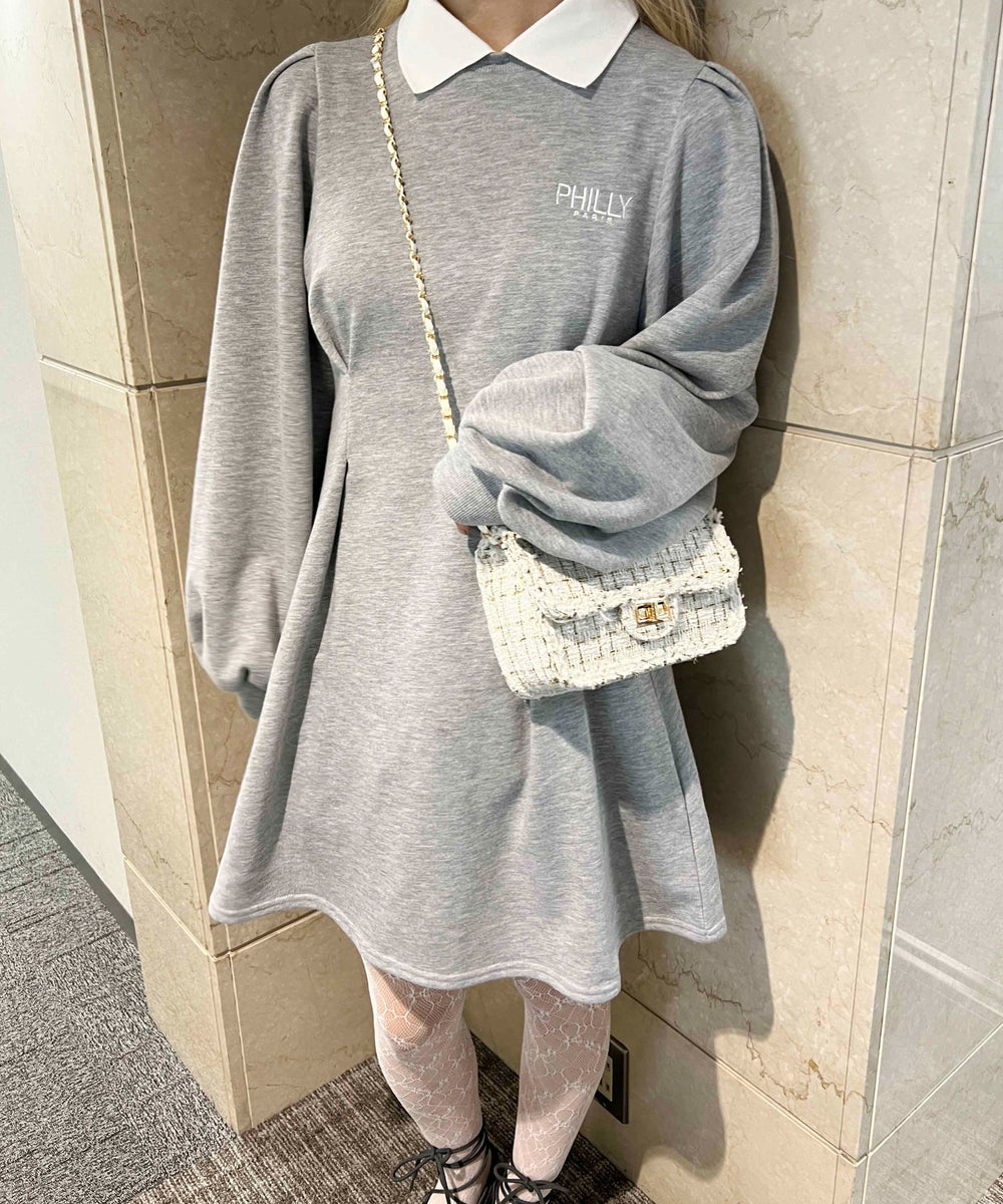 ウエストタック襟付きワンピース