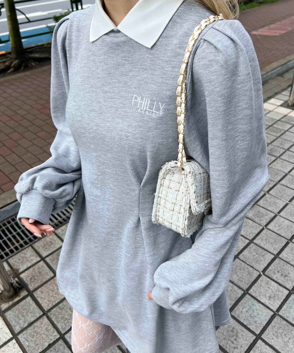 ウエストタック襟付きワンピース