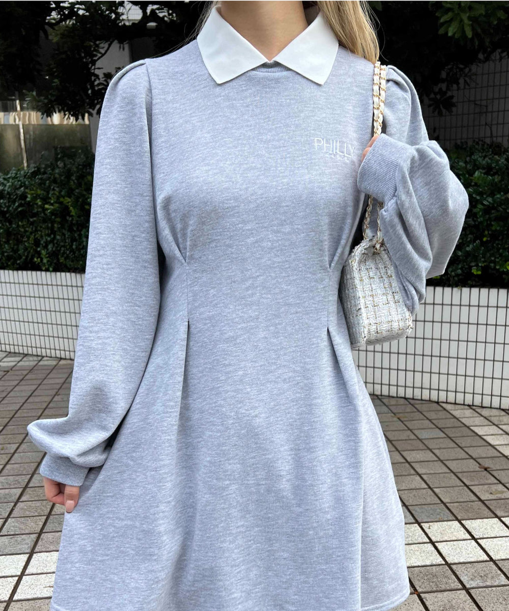 ウエストタック襟付きワンピース